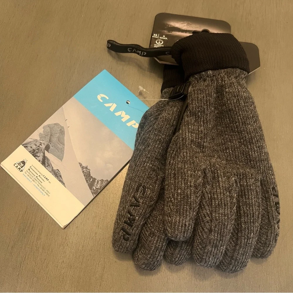 Camp G Wool Leather Winter Insulated Gloves Wrist Strap Black Gray Unisex XS
